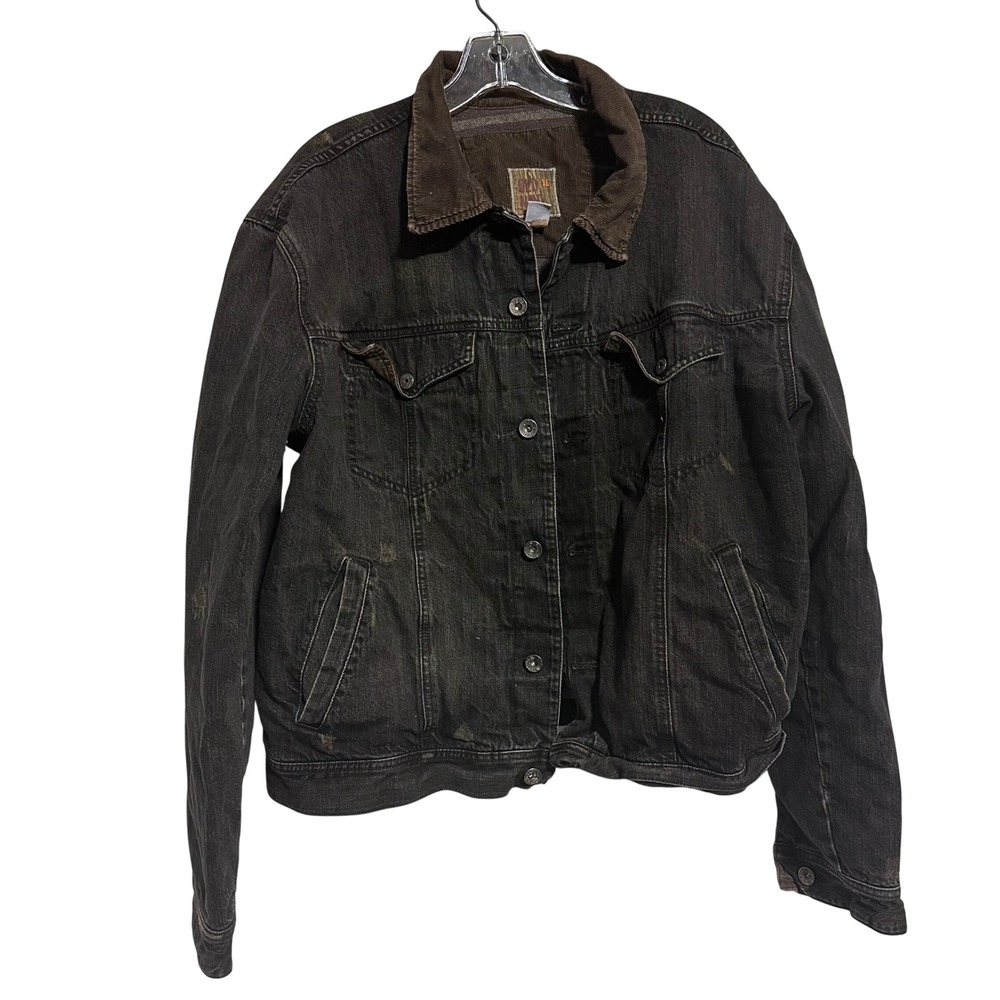 Old Navy Denim Jacket Mens XL Black Corduroy Collar Workwear Trucker 523251 VTG